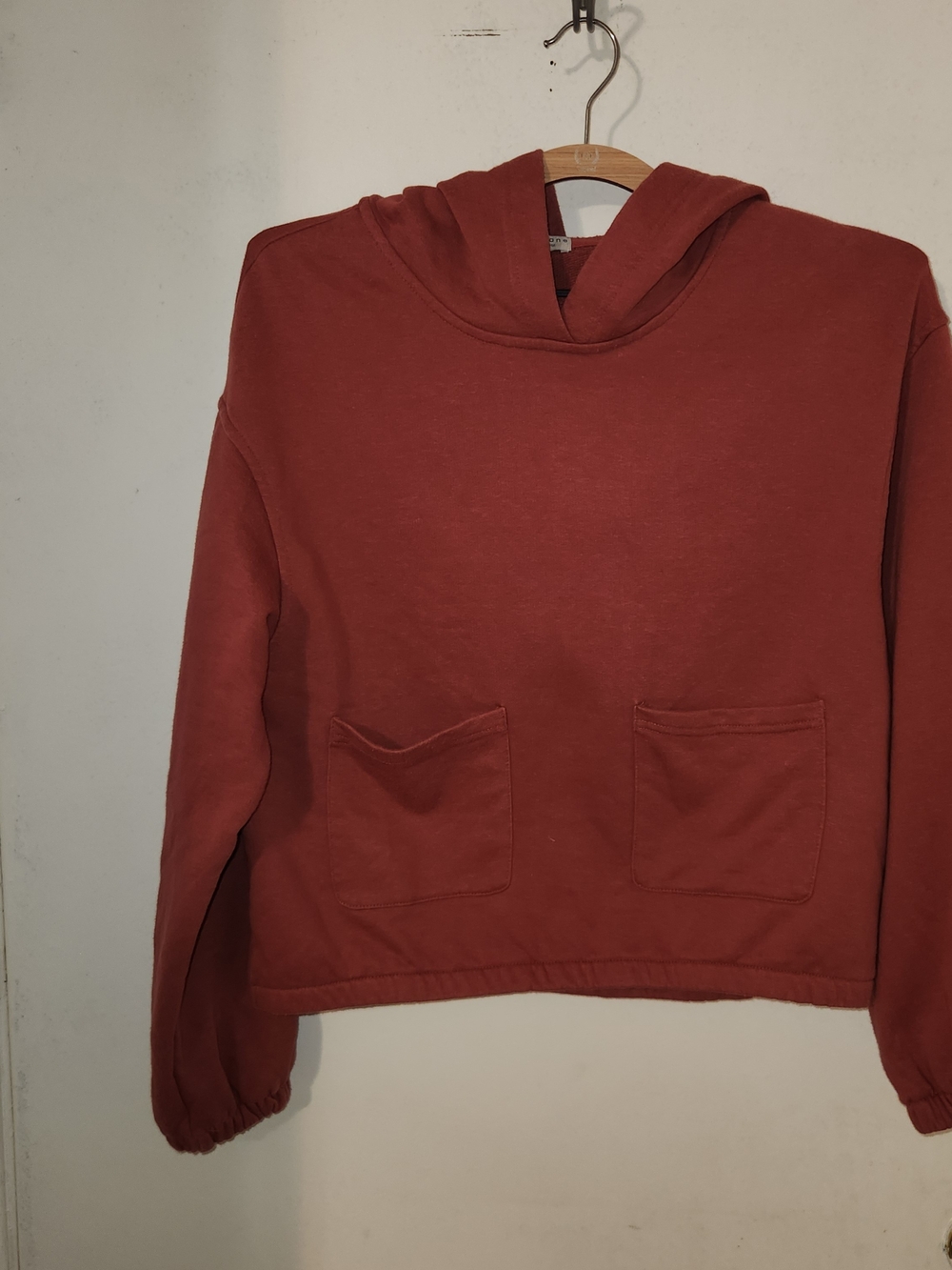 Paper Crane Rust Cropped Hoodie with Front Pockets